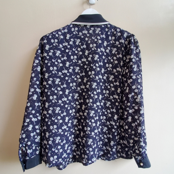 Vintage floral prints shirt with double layered contrast collar with button L - Picture 2 of 7
